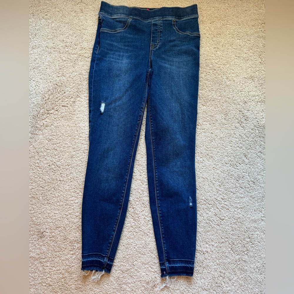 Spanx Pants Womens Medium Blue Denim Leggings Jeggings Pull-On High Rise Ankle